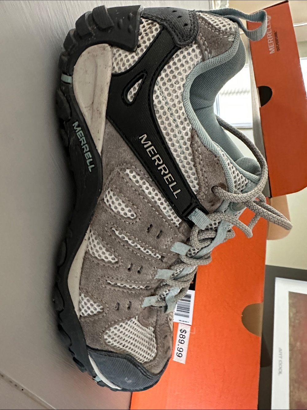 Merrell Women's Trail Shoe in Gray with Light Blue Accents